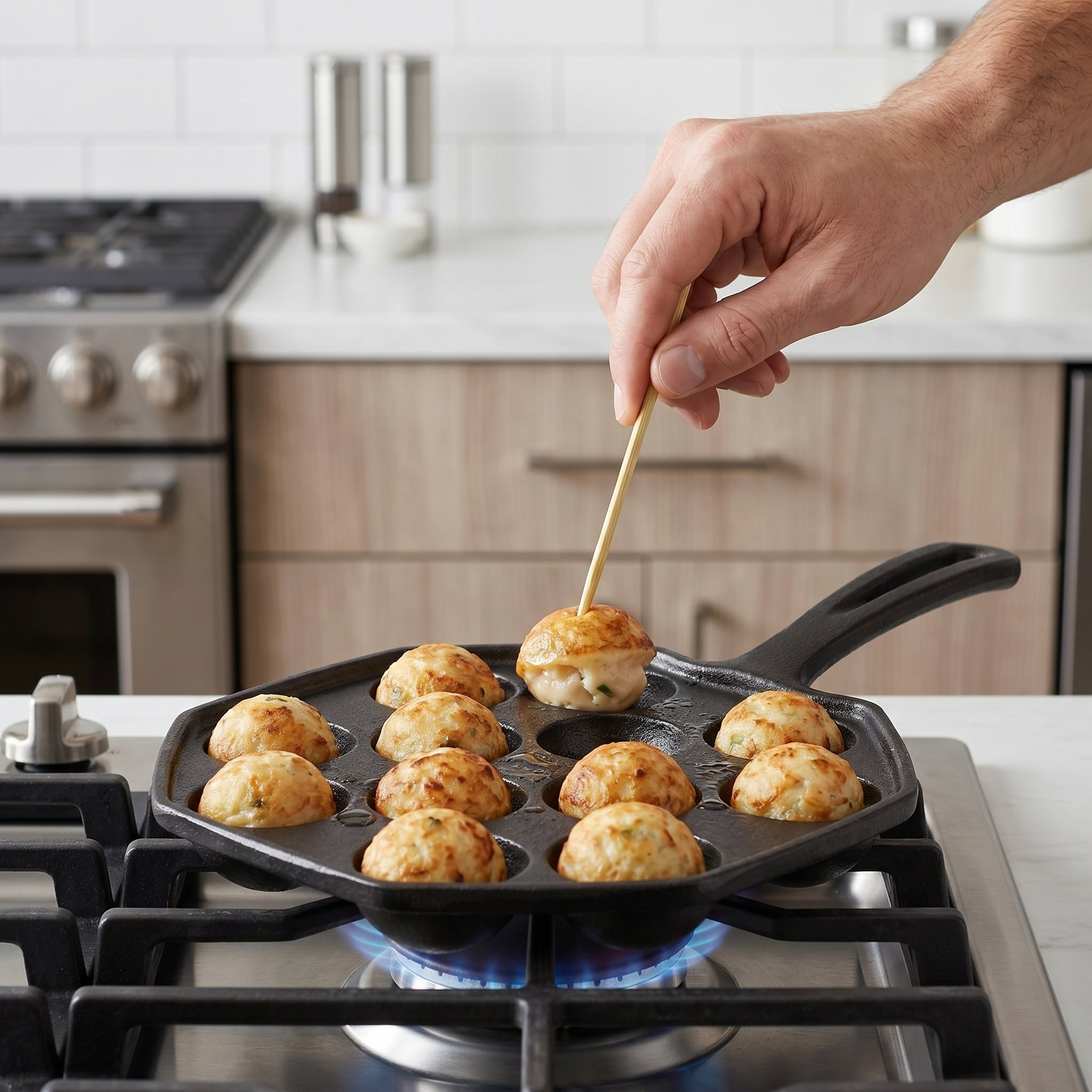 Takoyaki Grill Plate - 12개의 틀이 있는 타코야키 팬, 주물